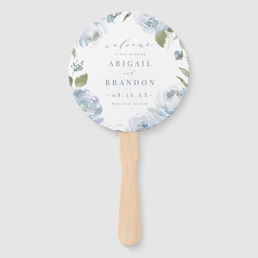 Romantisch tuinbouwprogramma voor stoffige blauwe  handwaaier (Voorkant)