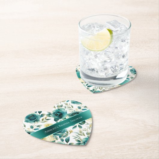 Romantisch Turkoois Groen Crème Roos Bloem Kartonnen Onderzetters (Insitu)