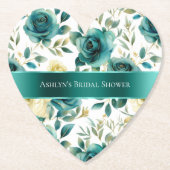 Romantisch Turkoois Groen Crème Roos Bloem Kartonnen Onderzetters (Voorkant)