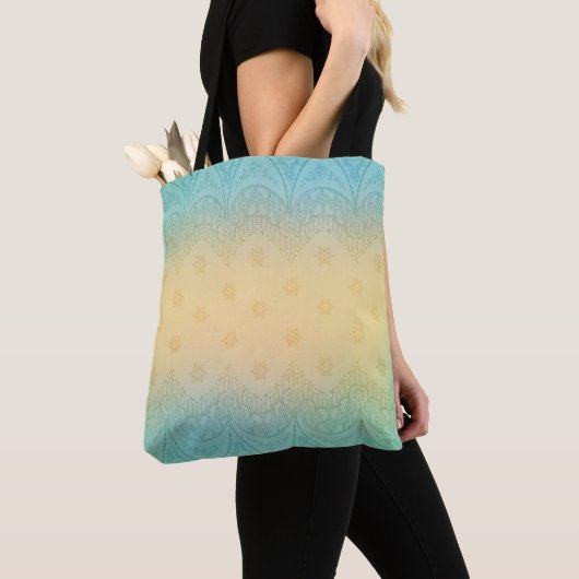 Romantisch turquoise en geel pastelontwerp tote bag (Dichtbij)