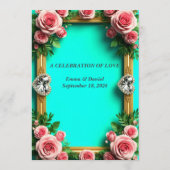 Romantisch Turquoise Roze Roos Huwelijksceremonie Programmakaart (Achterkant)