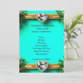 Romantisch Turquoise Roze Roos Huwelijksceremonie Programmakaart (Staand voorkant)