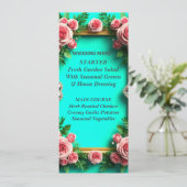 Romantisch Turquoise Roze Roos Huwelijksdiner 🌸 Menu (Staand voorkant)