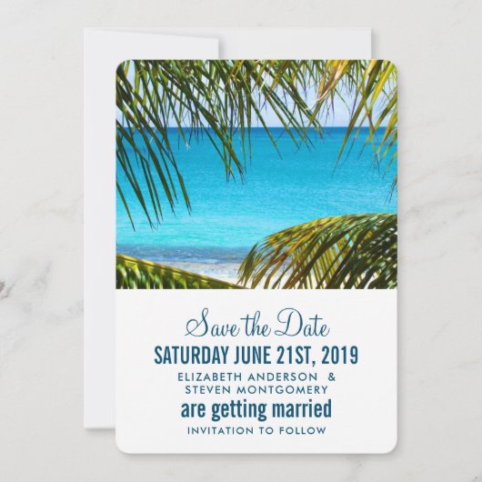 Romantisch Turquoise Tropisch Strand Bruiloft Save The Date (Voorkant)