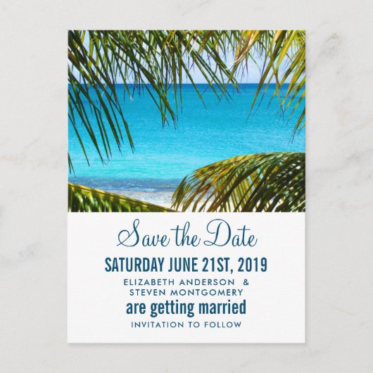 Romantisch Turquoise Tropisch Strand Save the Date Briefkaart (Voorkant)