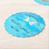 Romantisch - twee duiven met roze hart op blauw kartonnen onderzetters (Gekanteld)