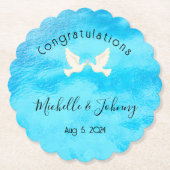 Romantisch - twee duiven met roze hart op blauw kartonnen onderzetters (Voorkant)