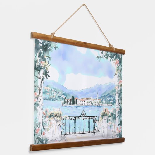 Romantisch Uitzicht van het Comomeer Hangend Wandkleed (Gebogen)