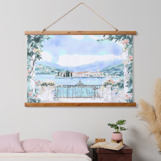 Romantisch Uitzicht van het Comomeer Hangend Wandkleed (Slaapkamer)