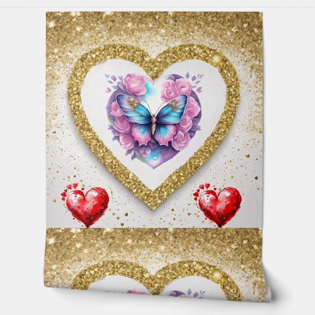Romantisch Valentijnsdag behang - Golden Design (Afrollen)