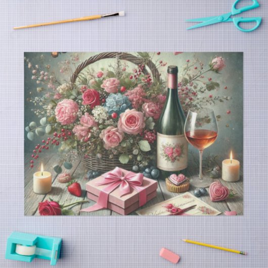 Romantisch valentijnsdag rozen wijn tissuepapier (Craft)