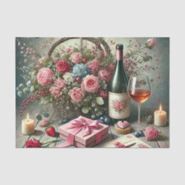 Romantisch valentijnsdag rozen wijn tissuepapier