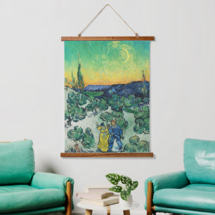 Romantisch Van Gogh-koppel wandelend onder de maan Hangend Wandkleed