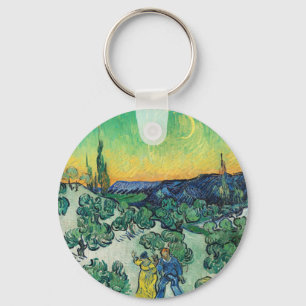 Romantisch Van Gogh-koppel wandelend onder de maan Sleutelhanger
