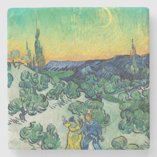Romantisch Van Gogh Koppel Wandelend Onder de Maan Stenen Onderzetter