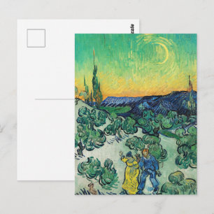 Romantisch Van Gogh Koppel Wandelend Onder Maan Briefkaart