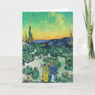 Romantisch Van Gogh Koppel Wandelend Onder Maan Kaart