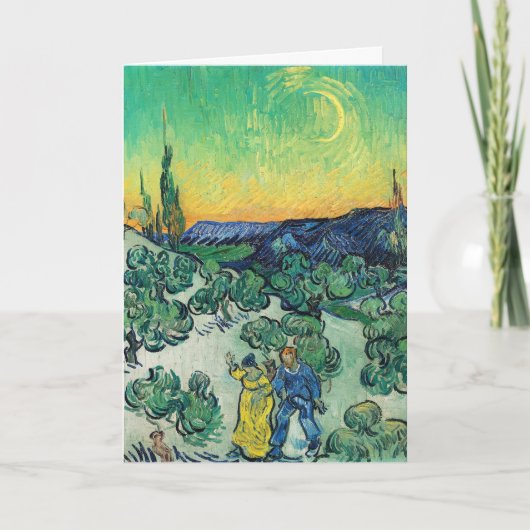 Romantisch Van Gogh Koppel Wandelend Onder Maan Kaart (Voorkant)