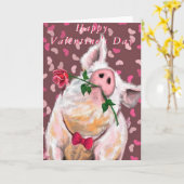 Romantisch Varken Funny Valentijnsdag Kaart (Gele Bloem)