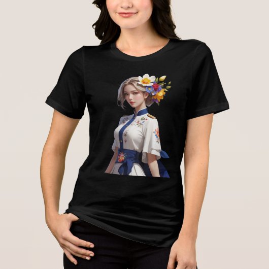 Romantisch veelkleurig bloemontwerp Tri-Blend shirt (Voorkant)