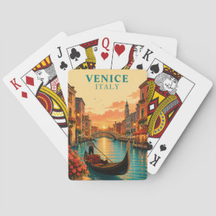Romantisch Venetië Italië Gondelrit Zonsondergang  Pokerkaarten