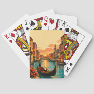 Romantisch Venetië Italië Gondelrit Zonsondergang  Pokerkaarten