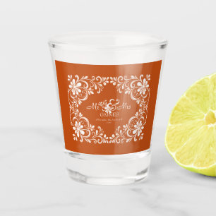 Romantisch verbruind oranje Mr & Mrs huwelijks sho Shot Glas