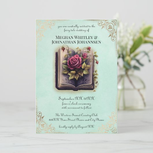 Romantisch verhalenboek Sprookje Bruiloft op Blauw Kaart (Staand voorkant)