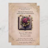 Romantisch verhalenboek sprookje bruiloft op roze kaart (Voorkant / Achterkant)