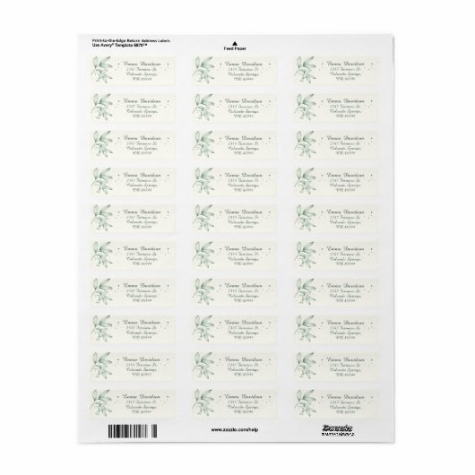 Romantisch vervaagd groen blad Retouradres Labels (Full Sheet)