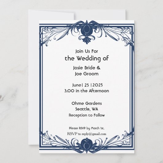 Romantisch Victoriaans blauw huwelijksuitnodiging Kaart (Voorkant)