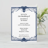 Romantisch Victoriaans blauw huwelijksuitnodiging Kaart (Staand voorkant)
