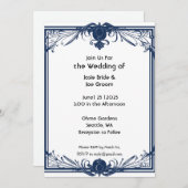 Romantisch Victoriaans blauw huwelijksuitnodiging Kaart (Voorkant / Achterkant)