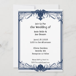 Romantisch Victoriaans blauw huwelijksuitnodiging Kaart