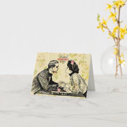 Romantisch Victoriaans Paar Valentijnsdag Kaart (Gele Bloem)