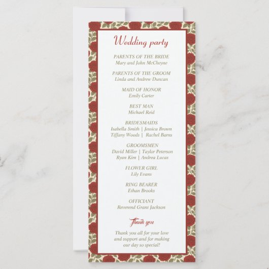 Romantisch Victoriaans Rode Roos Trouwprogramma (Achterkant)