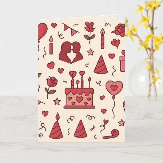 Romantisch viering Doodle-patroon Kaart (Gele Bloem)