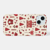 Romantisch vieringskrabbelpatroon iPhone 15 case (Achterkant horizontaal)