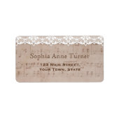 Romantisch vintage bladmuziek & kanten bruiloft etiket (Voorkant)