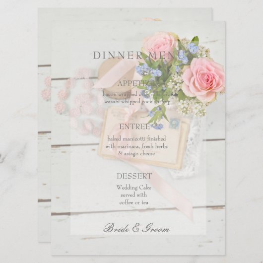 Romantisch vintage bloem bewerkbaar trouwmenu menu (Voorkant / Achterkant)