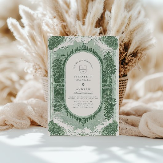 Romantisch vintage boslandschap met bergen kaart