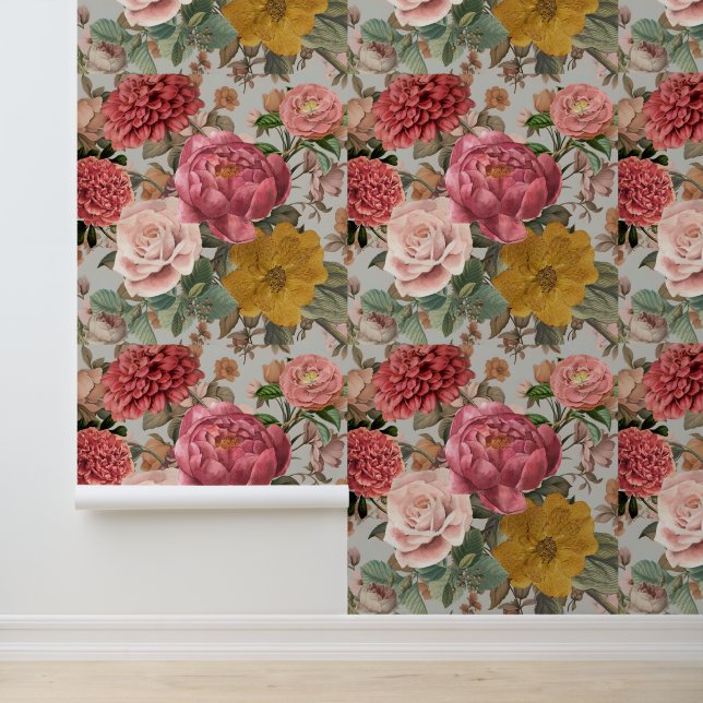 Romantisch vintage botanisch bloempatroon  behang (Applicatie)