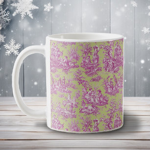Romantisch vintage groen roze Toile de Jouy patroo Koffiemok