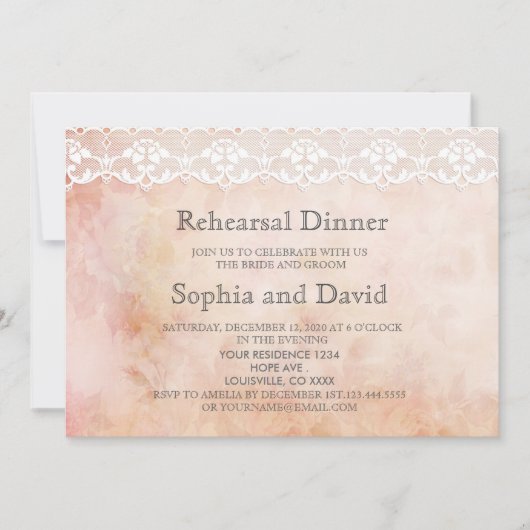 Romantisch vintage roos en kant PROEFHuwelijksdine Kaart (Voorkant)