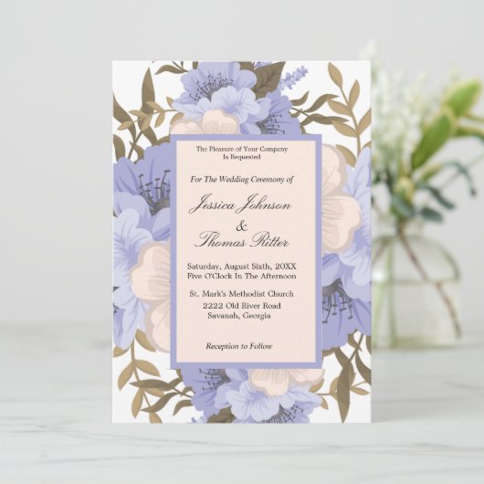 Romantisch Violet en sage botanische Floral bruilo Kaart (Staand voorkant)