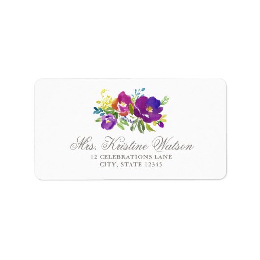 Romantisch Violet Floral Adreslabel Etiket (Voorkant)