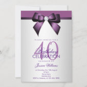 Romantisch Violet & Zilver 40ste Verjaardagsfeest Kaart (Voorkant)