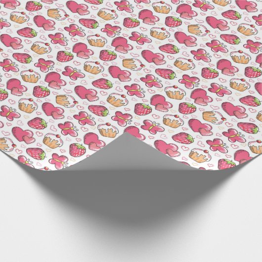 romantisch voedselpatroon cadeaupapier (Hoek)