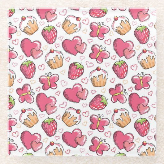 romantisch voedselpatroon glazen onderzetter (Voorkant)