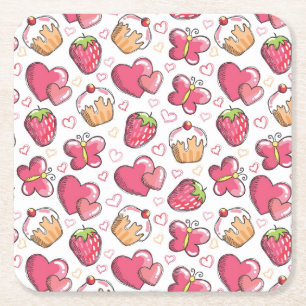 romantisch voedselpatroon kartonnen onderzetters